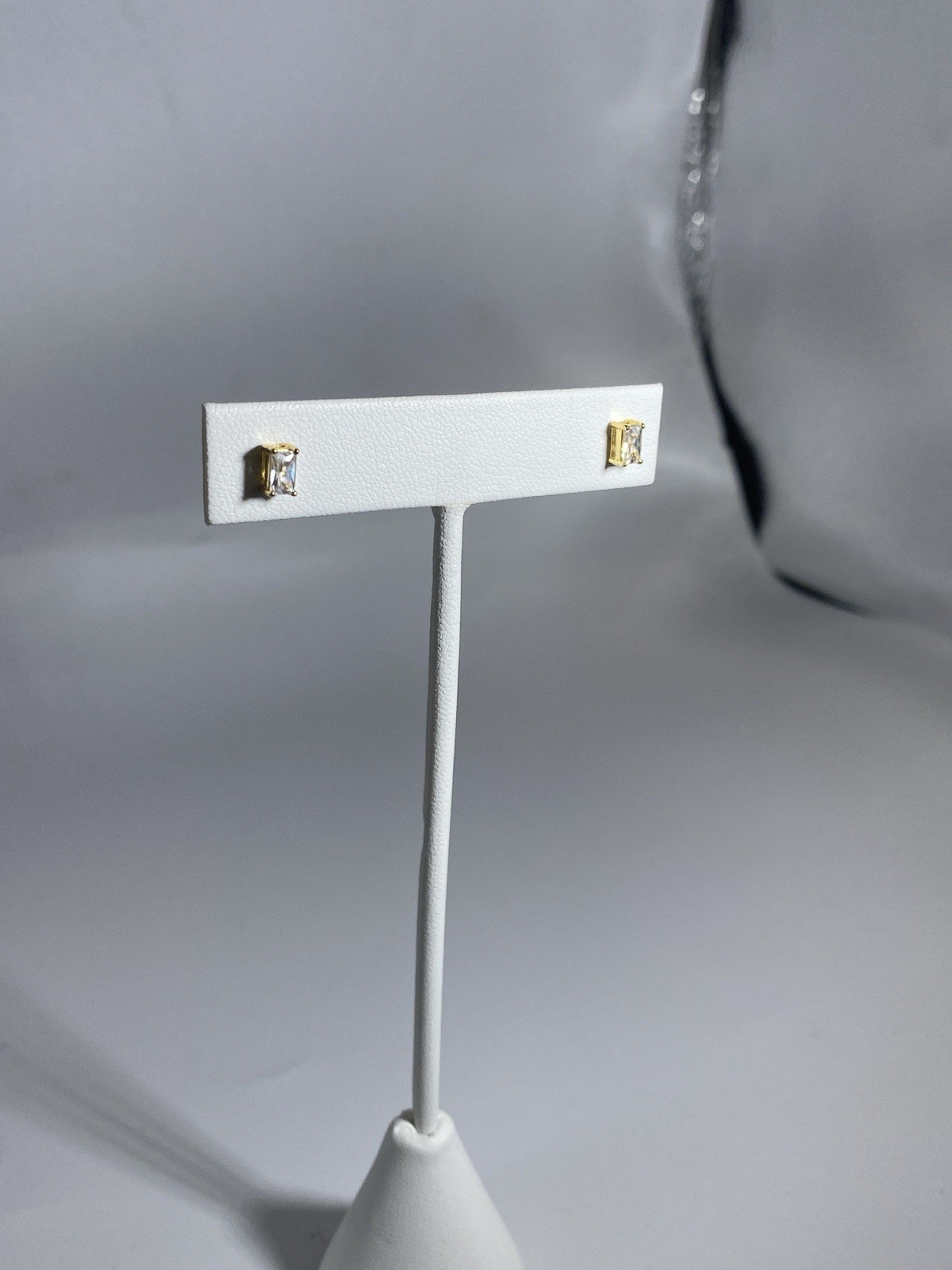 .sterling Silver Rectangle Shaped Clear Stone Stu… - image 5