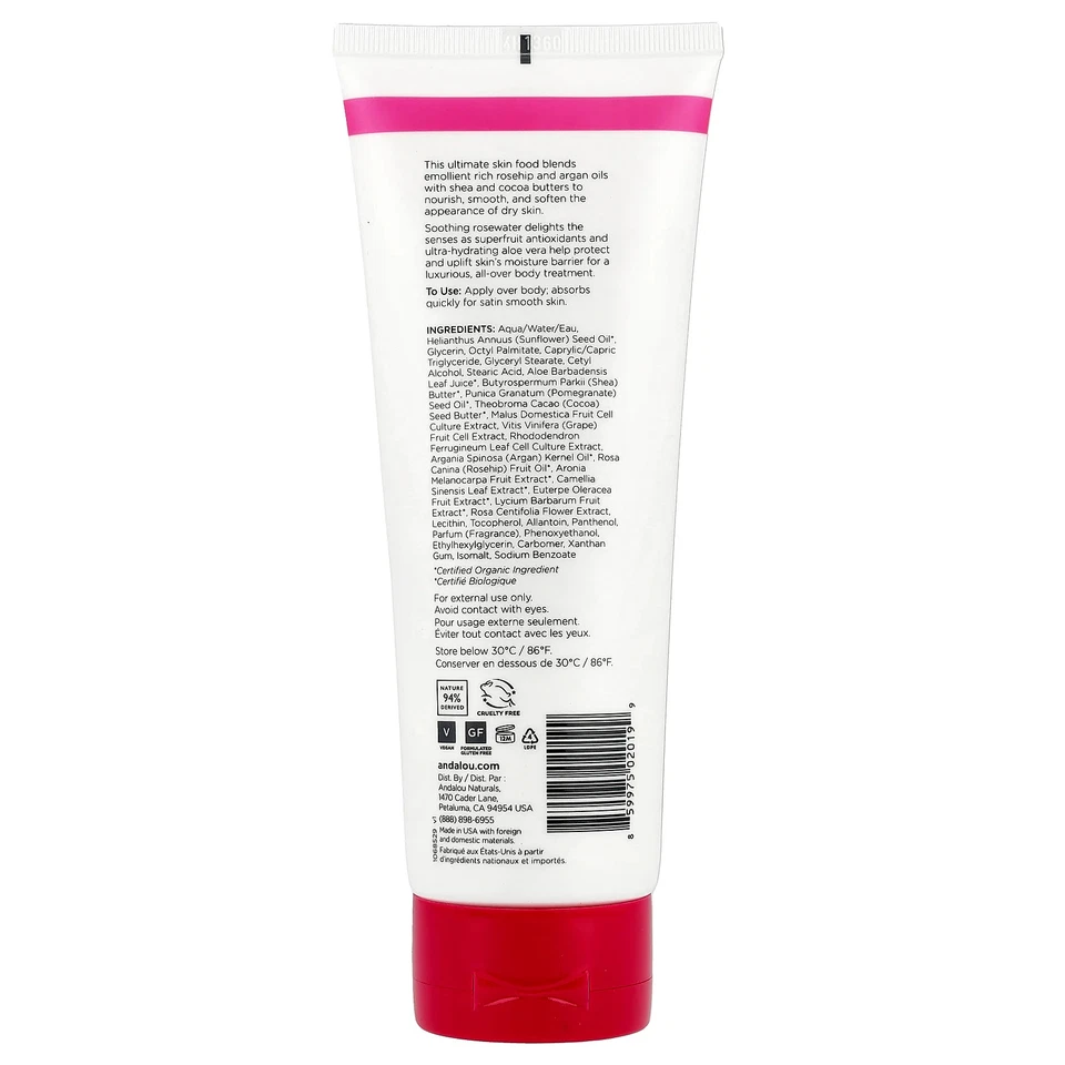 Успокаивающий лосьон для тела Andalou Naturals 1000 роз 8 жидких унций 236 мл без жестокости, - Изображение 2 из 2