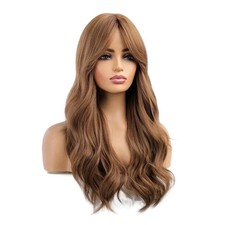 Human Hair New Fashion Gorgeous Women's Long Natural Brown Wavy Wig 24 In