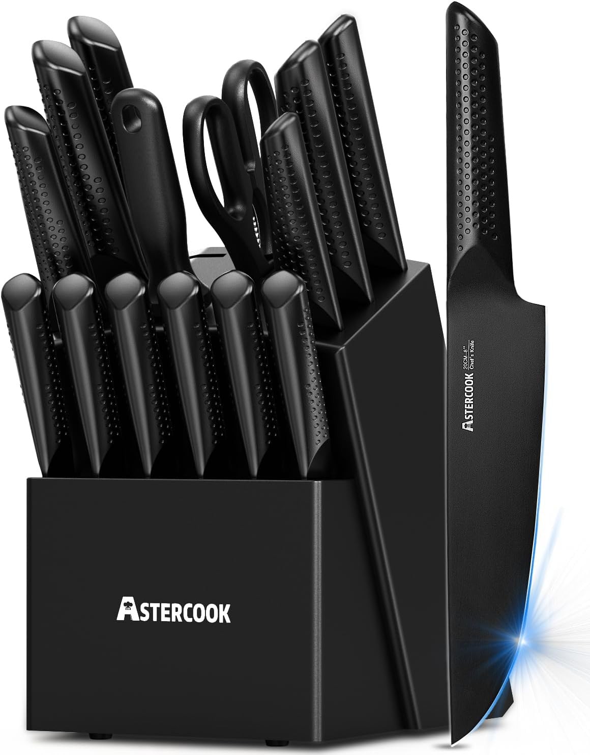 Astercook Knife Set, 21 Pieces Chef Knives Set with Block for Kitchen, German...