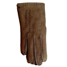Vintage Women's Suede Gloves Size S Brown Lined Embroidered Made Czechoslovakia