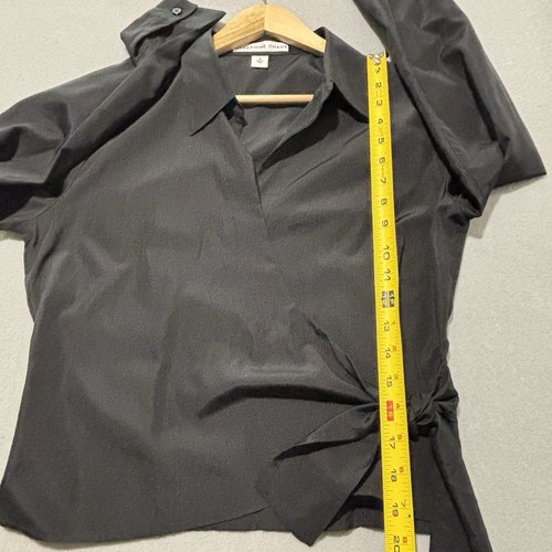 JOSEPHINE CHAUS Blouse Women 6 Black Silk Blend Collared Long Sleeve Crop Wrap - Picture 19 of 19