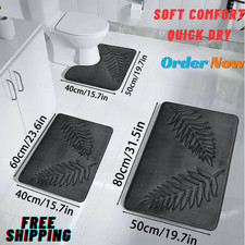 3PCS Non Slip Bath Mat Set Soft Quick Dry Absorbent Bathroom Rugs Washable