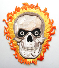   FLAMING SKULL BIKERS VEST BATTLE VEST JACKET CLOTHING EMBROIDERED SEW ON PATCH