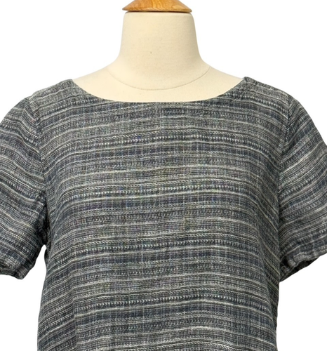Eileen Fisher Coastline Organic Linen Shift Dress Blue Black Lagenlook Size M - Picture 2 of 9