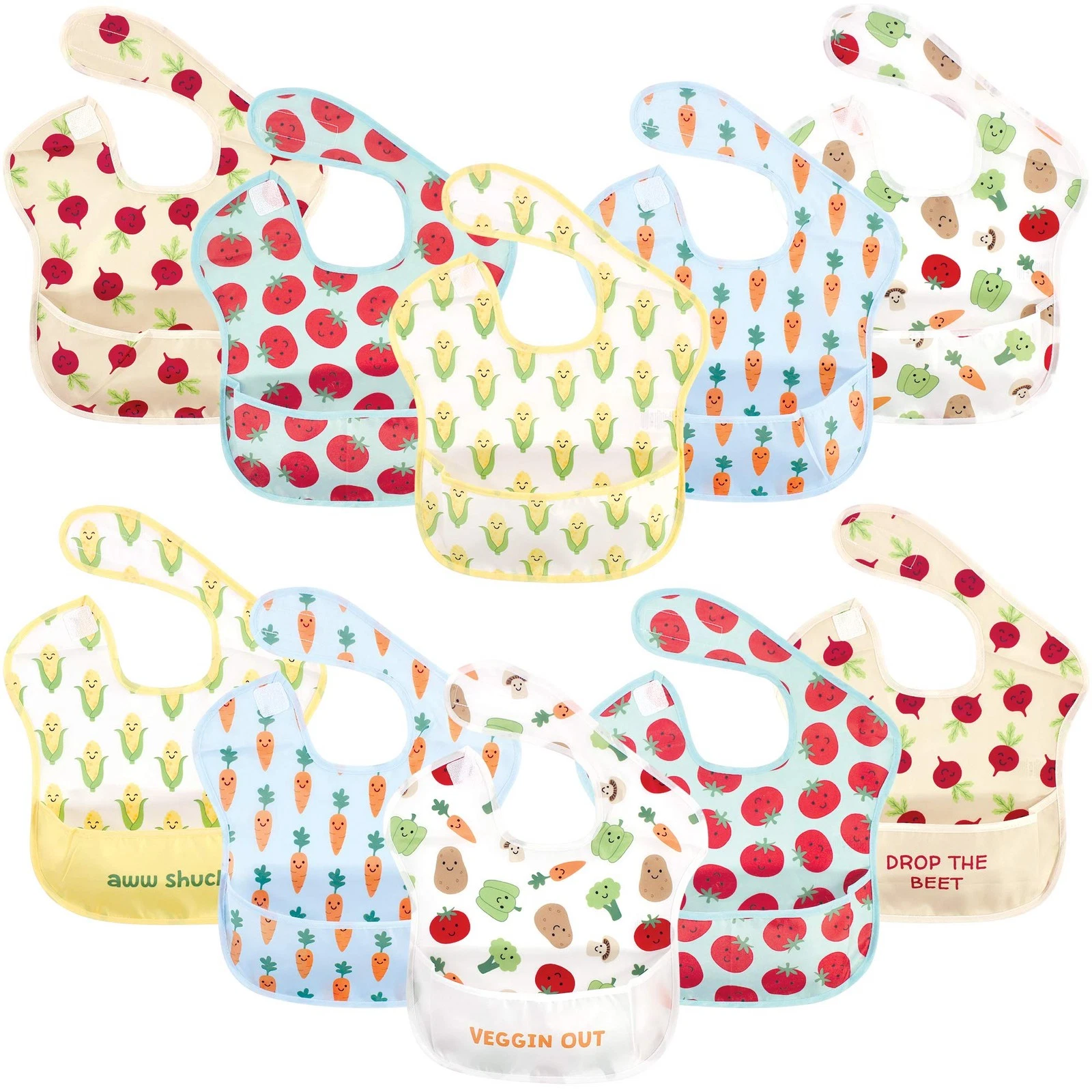Hudson Baby Waterproof Bib Set Cute Fun Design Easy Clean Crumb Catching Pocket