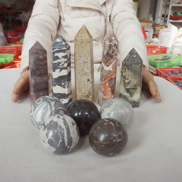 9.7LB 10 Natural Quartz Crystal Jasper Ball Point Mixed Stones Polished Healing