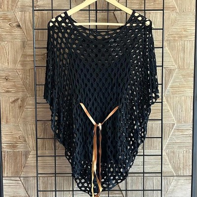 NWT Italy Moda Women's Black Open Knit Crochet Top S/M 