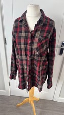 Boohoo Red Black Check Plaid Flannel Oversized Shirt Long Sleeve UK 14 M Women B