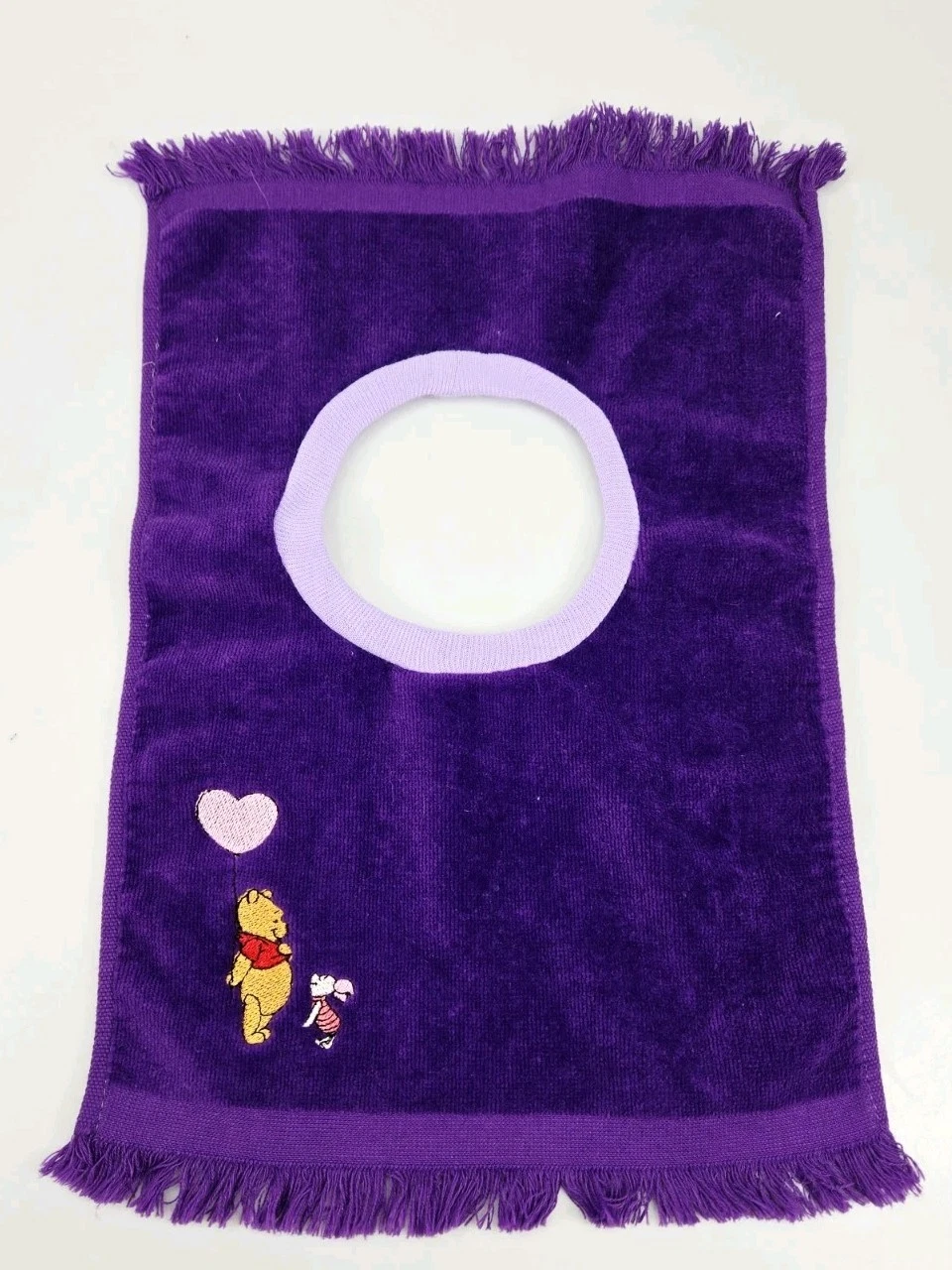 Vintage Disney Winnie The Pooh Terry Cloth Pull Over Baby Bib Fringe Purple