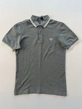 Fred Perry Men's Cotton Polo Shirt Small, Short Sleeve, Grey Polo And White Trim