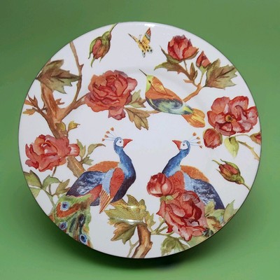 Majestic Peacock Salad Luncheon Plate 8.5  Andrew Tanner England Pink Rose Birds