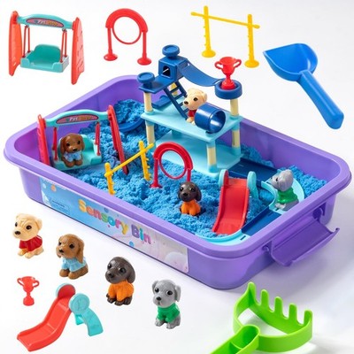 PreTrans Pet Track Set, Pet Sensory Bin for Kids, All-in-One Animal Sensory Sand