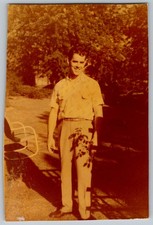 Vtg Color Snapshot Handsome Young Man Short Sleeve Shirt Yard Lawn Patio 1960s