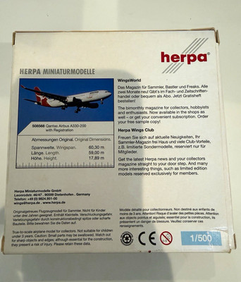 Herpa Qantas Airbus A330-200 1:500 Diecast Commercial Airliner 508568