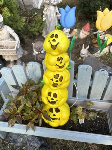 Stack Of 5 Yellow Pumpkins Blowmold Vintage
