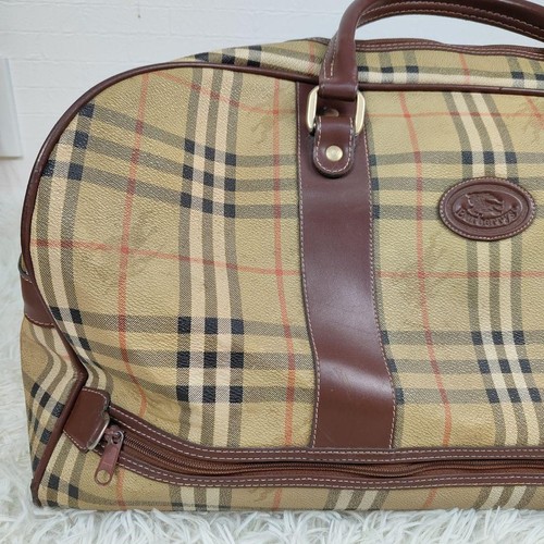 Burberry Boston Bag Nova Check PVC Leather Horse Logo Used - Picture 2 of 18