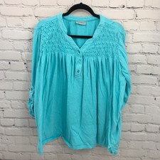 Catherines Top Womens 1X Blue Pullover V-Neck...