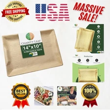 Heavy-Duty Eco-Friendly Palm Leaf Platters 14" x 10" for Events (10 Count)