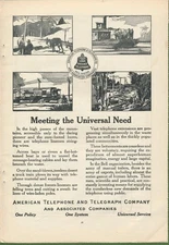 Magazine Ad - 1917 - AT&T / Bell System - Meeting the Universal Need