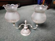 Queen Ann Candelabra Table Hurricane Lamp Candle Holder Arm Silver Frosted Glass
