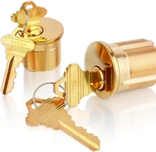 2PCS Brass Mortise Lock Cylinders 1-1/8" SC Keyway Standard Commercial Door Lock