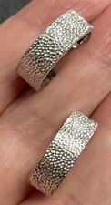 Vintage Small Textured Silver Tone Metal Hoop Earrings