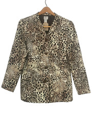 Chico's Sz 1 M Long Blazer Statement Jacket Mixed Animal Print Tan Safari Career