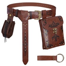 Viking Embossed Renaissance Belt Pouch, Vintage Medieval Faux Leather Pirate ...