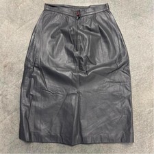 Vintage Deadstock Gray Genuine Leather Midi Skirt Bermans 4