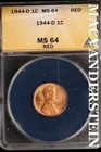 1944-D Lincoln Wheat Cent - ANACS MS 64 Red - Scarce  No Reserve  #SLK672