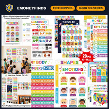 20 PCS Laminated Educational Posters for Classroom Decor - Alphabet, Numbers, We