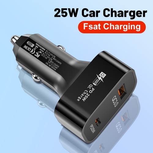 Square 25W QC3.0 + PD Dual Line Fast Charging Cell Phone Car Charger Lighter - Photo 11 sur 13