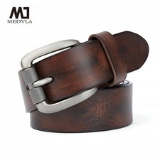 MEDYLA Men's Leather Belt Vintage Pin Buckle 100 Cowhide Casual Jeans Belt
