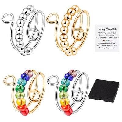 Verstellbarer Perlen Ring Gold Silber Ton Spinner Zappeln Angst Stressabbau