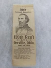 120th OHIO INFANTRY GAR CIVIL WAR GRAND ARMY BATTLE ROSTER REUNION RIBBON