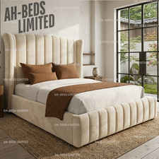 Ottoman Bed Frame Winged Plush Velvet Divan Storage Double & King Size Bed UK