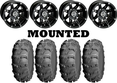 Kit 4 ITP Mud Lite XL Tires 28x10-12 on Moose 387X Black Wheels H700