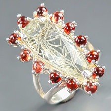 Handmade 12 ct Natural Green Amethyst Ring 925 Sterling Silver Size 8 /R441871