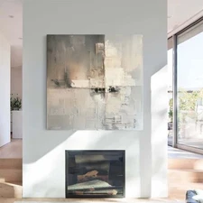 Hand Painted Abstract Oil Painting On Canvas Abstract Wall Art Home Gray 24in