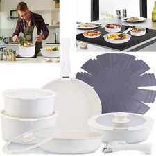 Ceramic Nonstick Pots & Pans Set 17 Piece w/ Handle Fast Even Heating Frying Pan