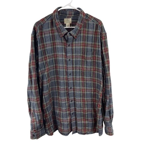 L.L. Bean Size XXL 100% Cotton Thick Flannel Shirt Gray Plaid Traditional Fit - Photo 1/6