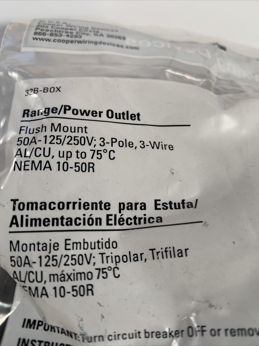 Cooper 32B-Box Range Power Outlet 50A 125/250V 3P 3W NIP | eBay