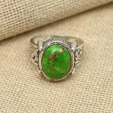 Birthday Gift 925 Silver Ring Green Copper Turquoise Men's Ring All Size D95