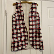 Vintage 60s 70s Womens Vest Plaid Mod Long Line Waistcoat Homemade No Size Med 