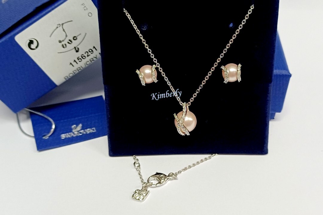 Swarovski Nude Set Pendant/Earring Clear Crystal Pink Pearl