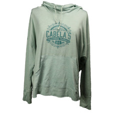 Cabela's Graphic Print Logo High Neck Hoodie Long Sleeve Marks Soft Green L
