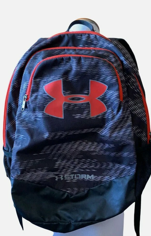 Under Armour Storm Backpack Black Red Gray Adjustable Padded Straps Logo