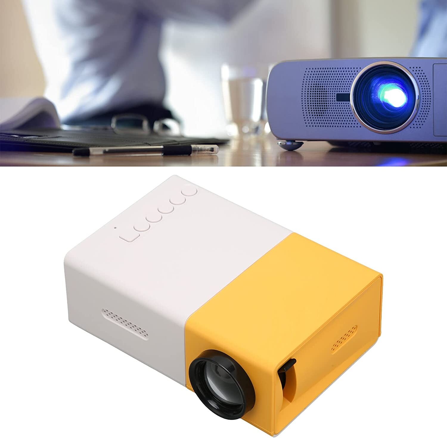 ANKOUJA Mini proiettore, proiettore home cinema portatile per telefono cellulare, HDMI AV compatibile con DVD, Firestick, laptop, PC