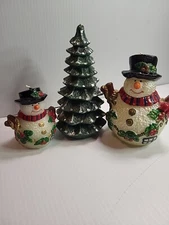Vintage 3 Piece Candle Set 2 Snowmen And A Tree